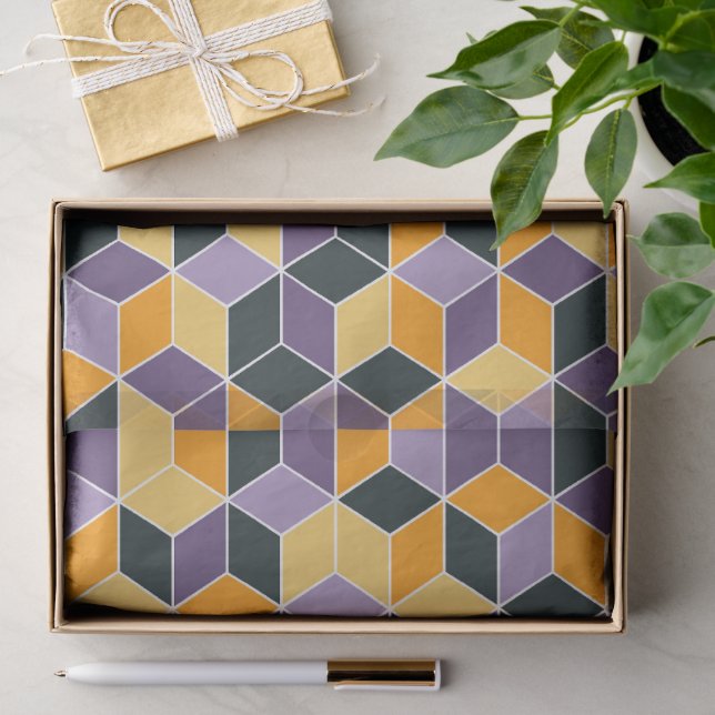 Papel De Seda Patrón continuo de cubo 3D geométrico (Regalo )