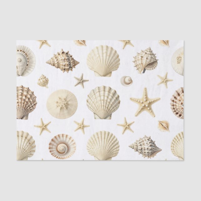 Papel De Seda Patrón continuo de estrellas de mar y conchas mari (Anverso)