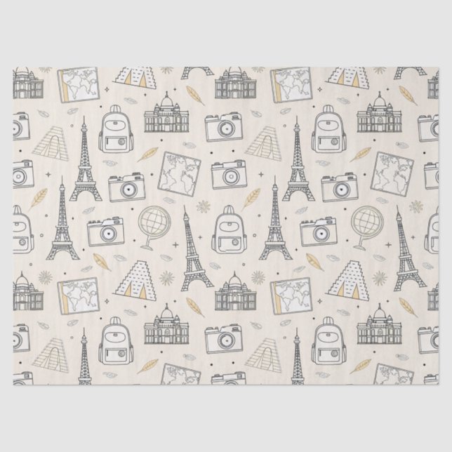 Papel De Seda Patrón continuo de garabatos de viaje (Anverso)