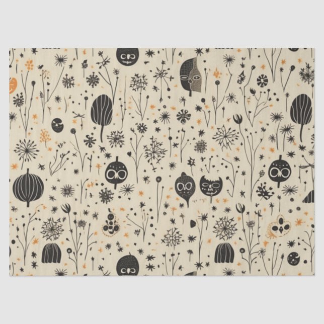 Papel De Seda Patrón continuo de Halloween Boho (Anverso)
