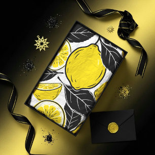 Papel De Seda Patrón continuo de hojas y limón negro y atrevido 