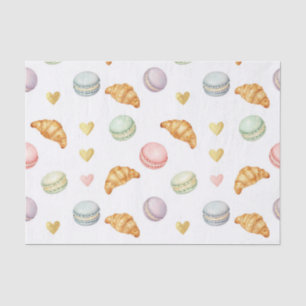 Papel De Seda Patrón continuo de Macarons y Croissants pastel