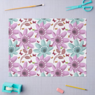 Papel De Seda Patrón continuo de mariposa floral Rosa y menta