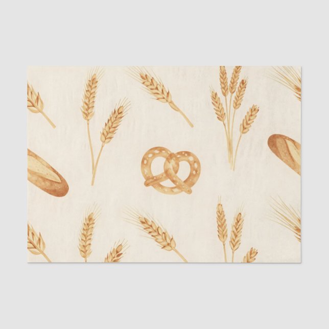 Papel De Seda Patrón continuo de pan rústico y trigo (Anverso)