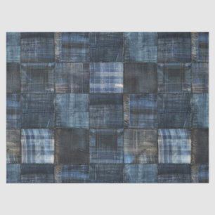 Papel De Seda Patrón continuo de patchwork de mezclilla índigo