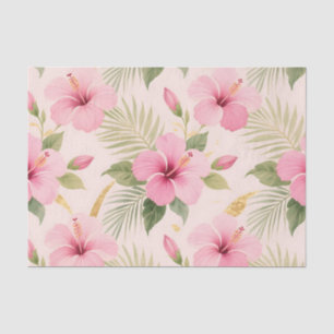 Papel De Seda Patrón continuo tropical de hibisco rosa