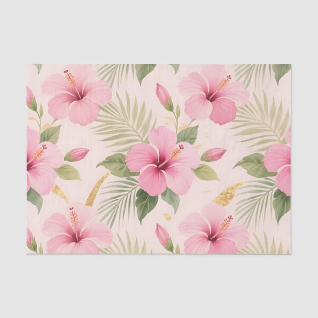 Papel De Seda Patrón continuo tropical de hibisco rosa (Anverso)