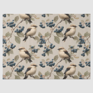 Papel De Seda Patrón continuo vintage de pájaro y arándano