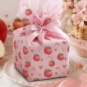Papel De Seda Patrón Coqueto de Manzana Rosa Roja Acuarela Adora