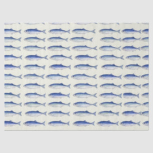 Papel De Seda Patrón Costero Minimal Horizontal de Sardinas Azul