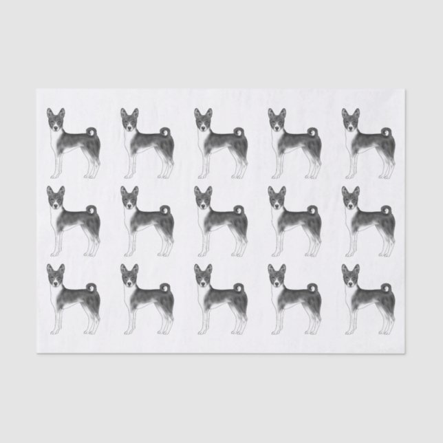 Papel De Seda Patrón Cuto De Un Perro Basenji En Blanco Y Negro (Anverso)