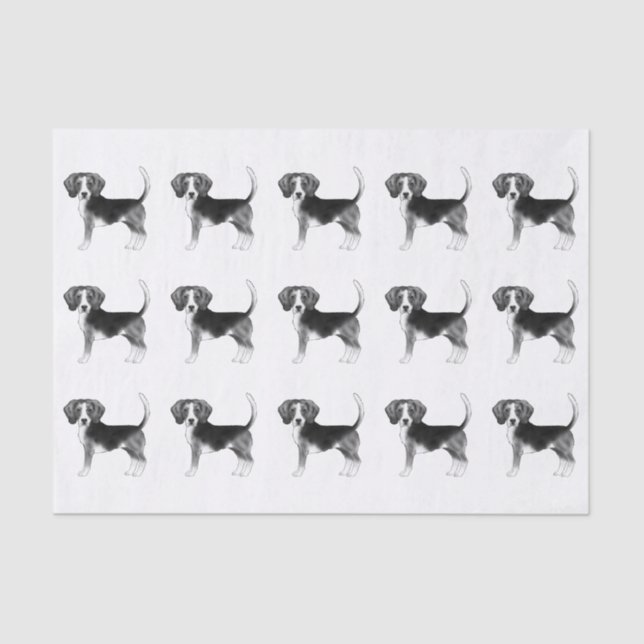 Papel De Seda Patrón Cuto De Un Perro Beagle En Blanco Y Negro (Anverso)