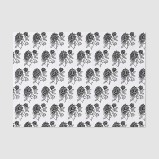 Papel De Seda Patrón Dahlia blanco y negro (Anverso)