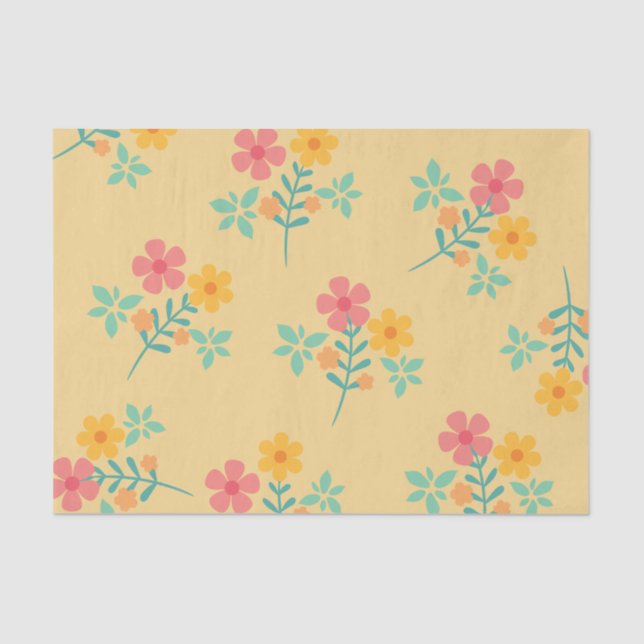 Papel De Seda Patrón Daisy Retro Bouquet en amarillo (Anverso)