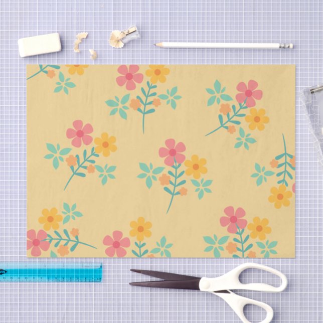 Papel De Seda Patrón Daisy Retro Bouquet en amarillo (Artesanía)