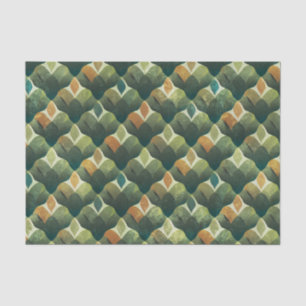Papel De Seda Patrón de abanico Art Déco verde terroso