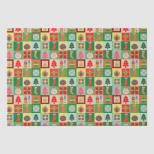 Papel De Seda Patrón de Acoso Verde Rojo Navidades Tradicionales