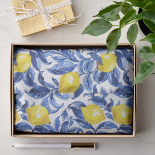 Papel De Seda Patrón de acuarela azul limón