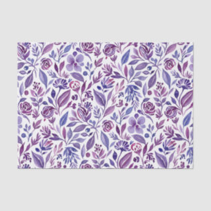 Papel De Seda Patrón de acuarela con flores y hojas moradas