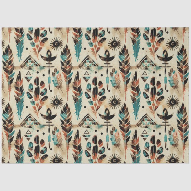 Papel De Seda Patrón de acuarela de arte tribal étnico estadouni (Anverso)