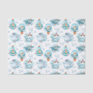 Papel De Seda Patrón de acuarela de ballenas náuticas