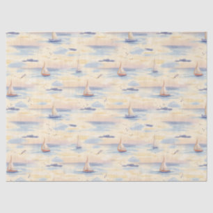 Papel De Seda Patrón de acuarela de barcos de vela soñadores (2)