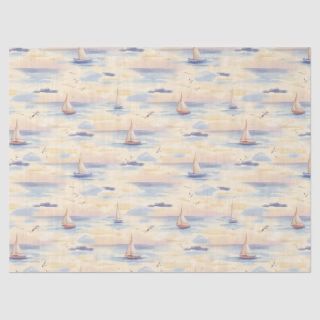 Papel De Seda Patrón de acuarela de barcos de vela soñadores (2) (Anverso)