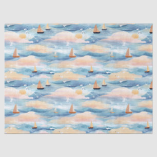 Papel De Seda Patrón de acuarela de barcos de vela soñadores (3)