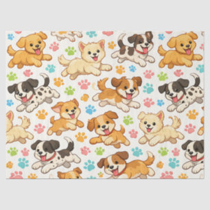 Papel De Seda Patrón de acuarela de cachorro adorable (3)