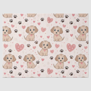 Papel De Seda Patrón de acuarela de corazones de cachorros lindo