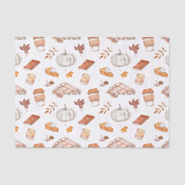 Papel De Seda Patrón de acuarela de Cozy Autumn Essentials (Anverso)