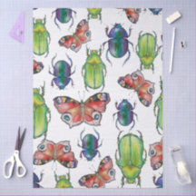 Patrón de acuarela de escarabajos y mariposas
