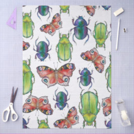 Papel De Seda Patrón de acuarela de escarabajos y mariposas