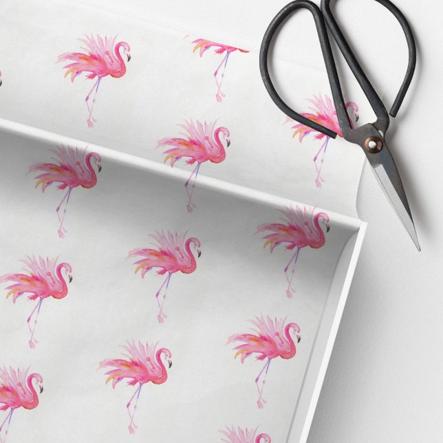 Papel De Seda Patrón de acuarela de flamenco rosa en la playa (Pink flamingo tissue paper watercolor art by Victoria Grigaliunas Do Tell A Belle)
