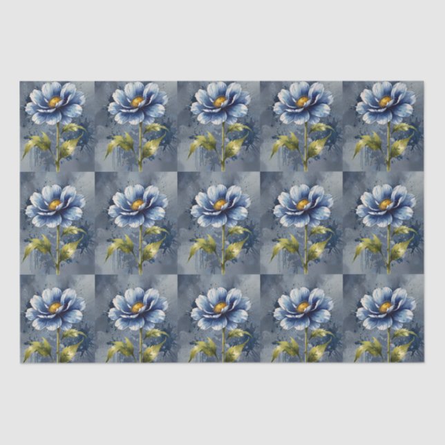 Papel De Seda Patrón de acuarela de flores azules (Anverso)