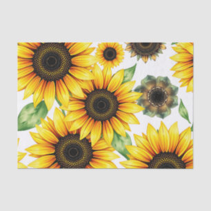 Papel De Seda Patrón de acuarela de girasoles vibrantes