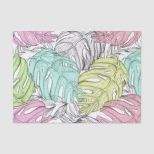 Papel De Seda Patrón de acuarela de hojas de monstera pastel tro