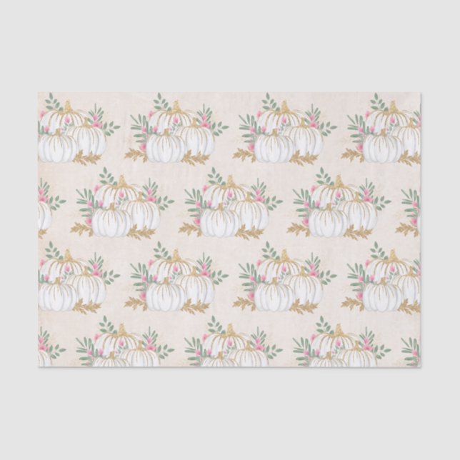 Papel De Seda Patrón de acuarela de las calabazas blancas y dora (Anverso)