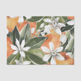 Papel De Seda Patrón de acuarela de Naranja tropical y flores