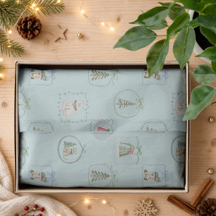 Papel De Seda Patrón de acuarela de Navidad en pastel verde suav