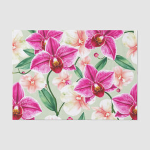 Papel De Seda Patrón de acuarela de orquídeas vibrantes en magen