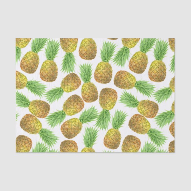 Papel De Seda Patrón de acuarela de piña (Anverso)