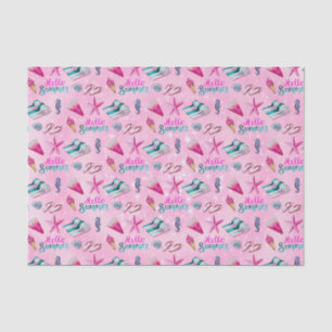 Papel De Seda Patrón de acuarela de playa de verano rosa femenin