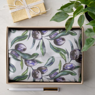 Papel De Seda Patrón de acuarela de rama de olivo 