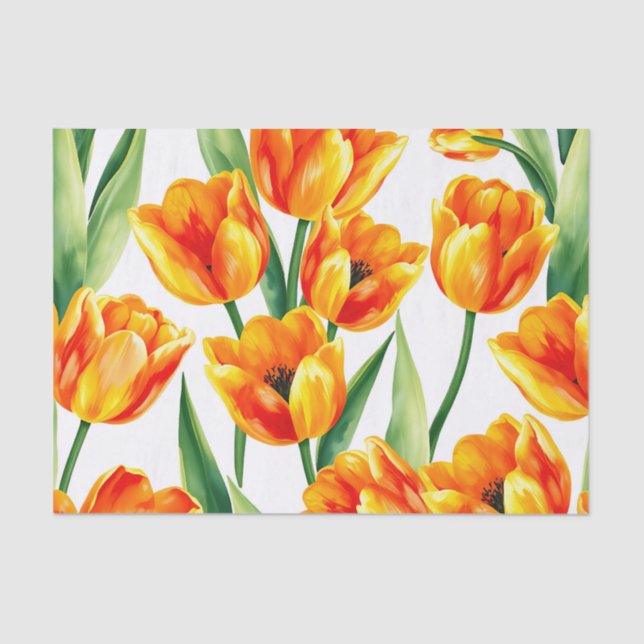 Papel De Seda Patrón de acuarela de tulipanes vibrantes en amari (Anverso)