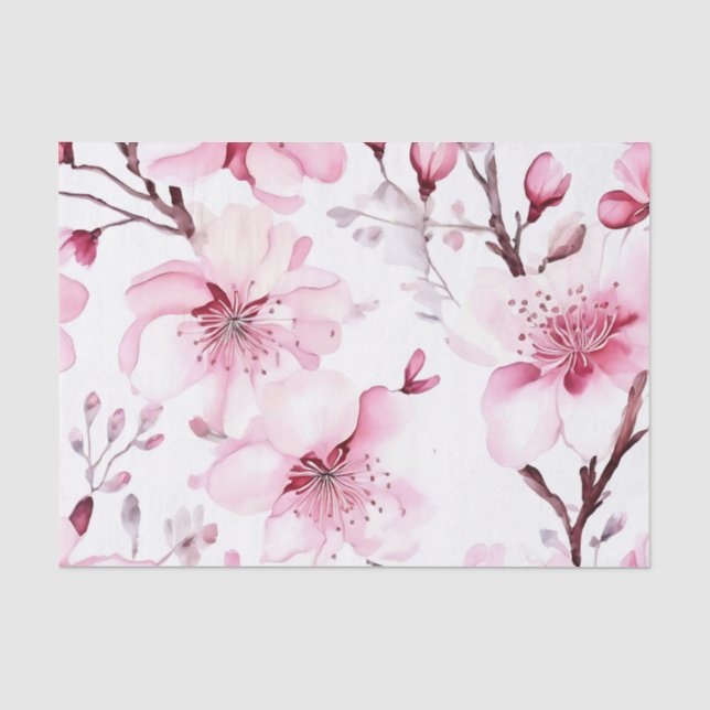 Papel De Seda Patrón de acuarela elegante con flores de cerezo (Anverso)