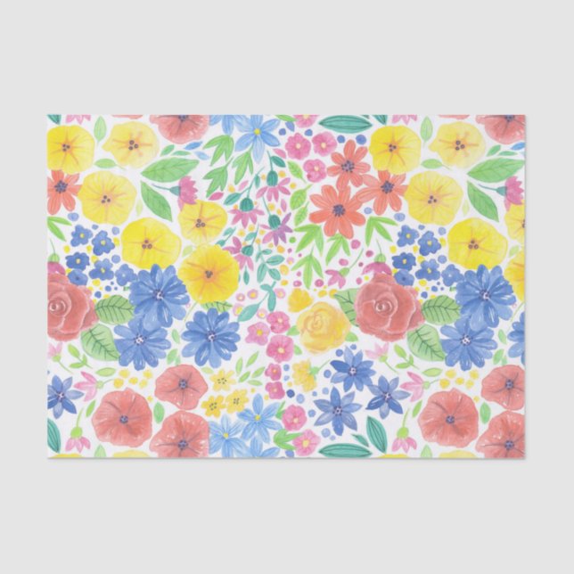 Papel De Seda Patrón de acuarela floral (Anverso)