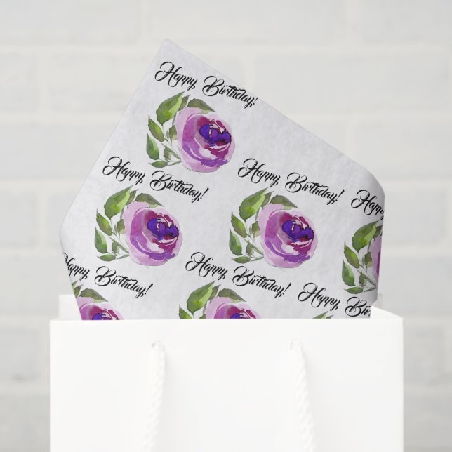 Papel De Seda Patrón de acuarela floral | Cumpleaños (Bolsa de regalo)