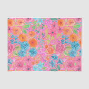Papel De Seda Patrón de acuarela floral en rosa