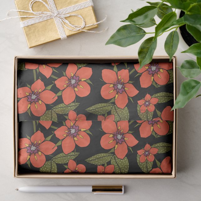 Papel De Seda Patrón de acuarela floral roja (Regalo )